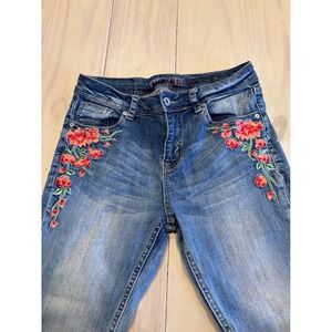 Grace Women Floral Embroidered Cropped Bootcut Jeans Sz 27 Boho Western Festival